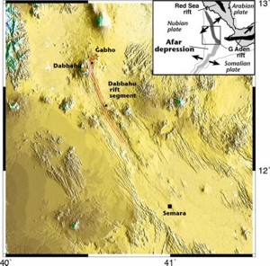 Topographic relief of 60km long Dabbahu rift segment